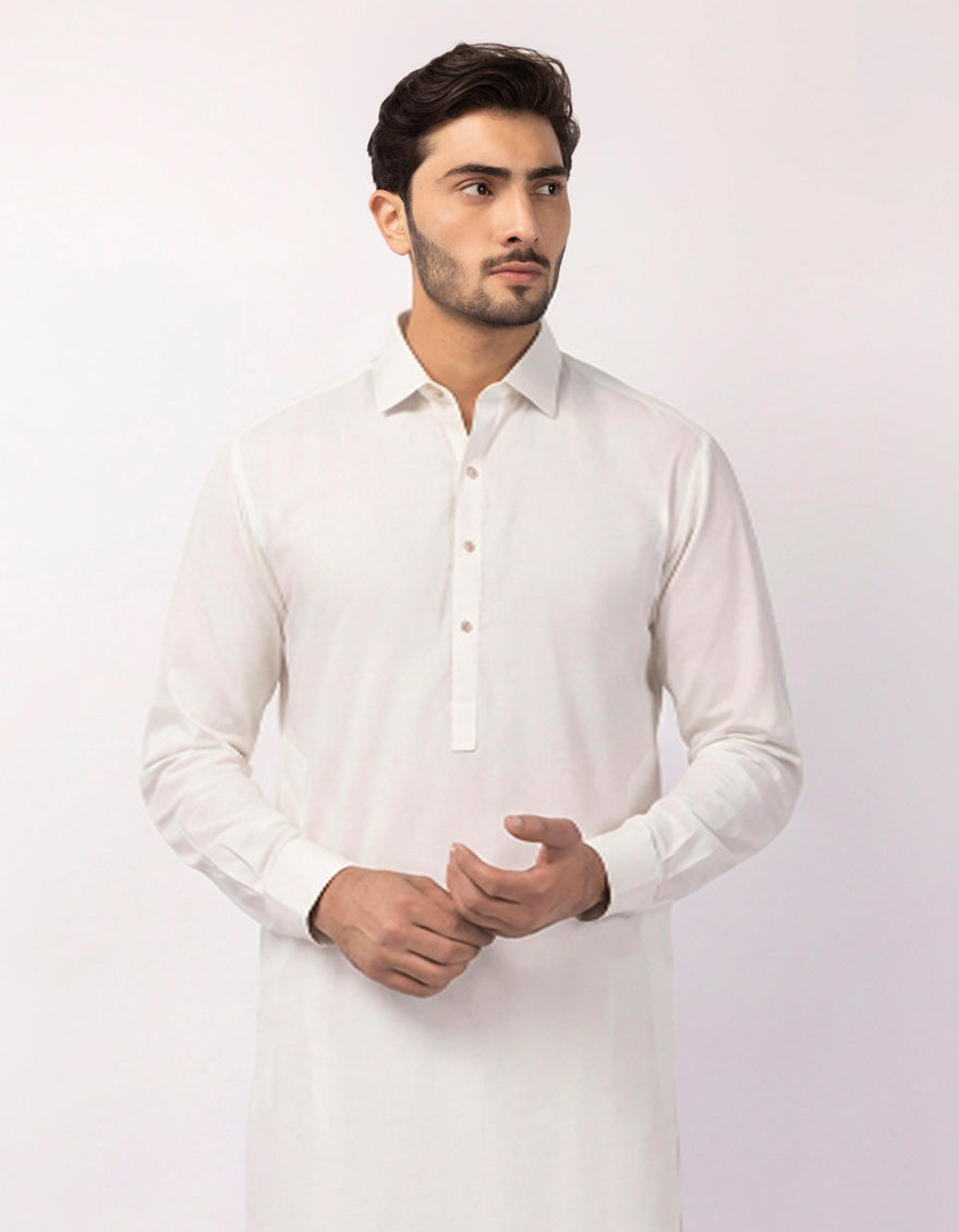 Cotton White Shalwar Kameez - J. Junaid Jamshed