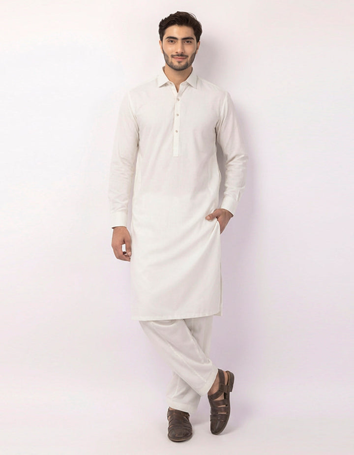 Cotton White Shalwar Kameez - J. Junaid Jamshed
