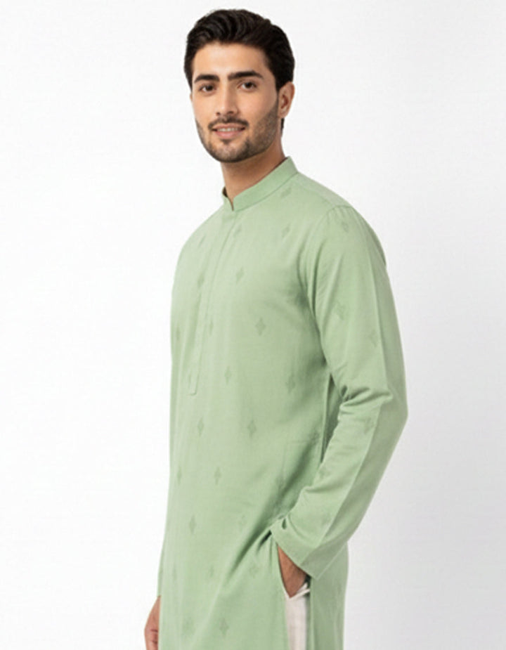 Cotton Light Green Kurta - J. Junaid Jamshed