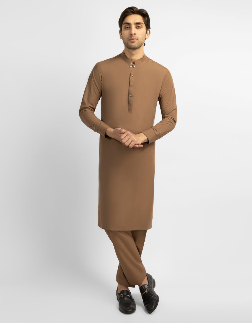 Blended Brown Kurta Trouser - J. Junaid Jamshed