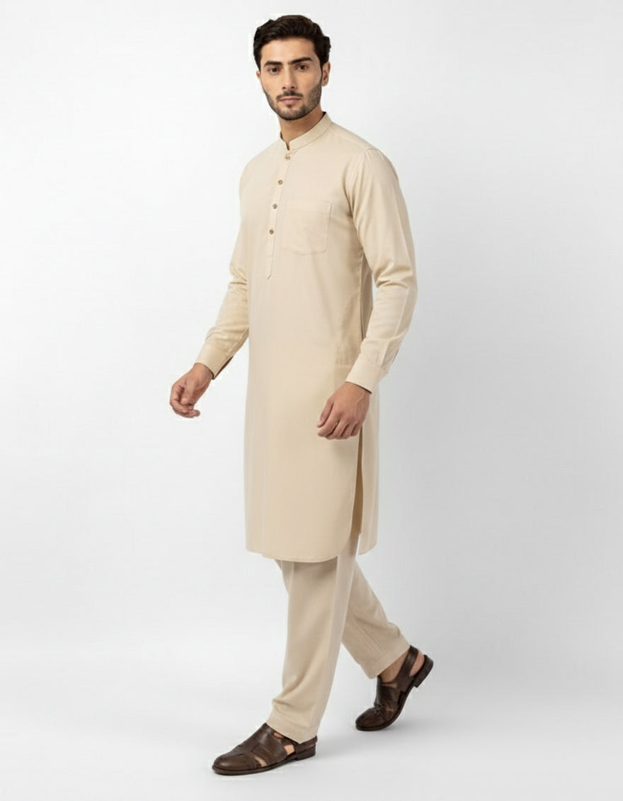 Blended Cream Kurta Trouser - J. Junaid Jamshed