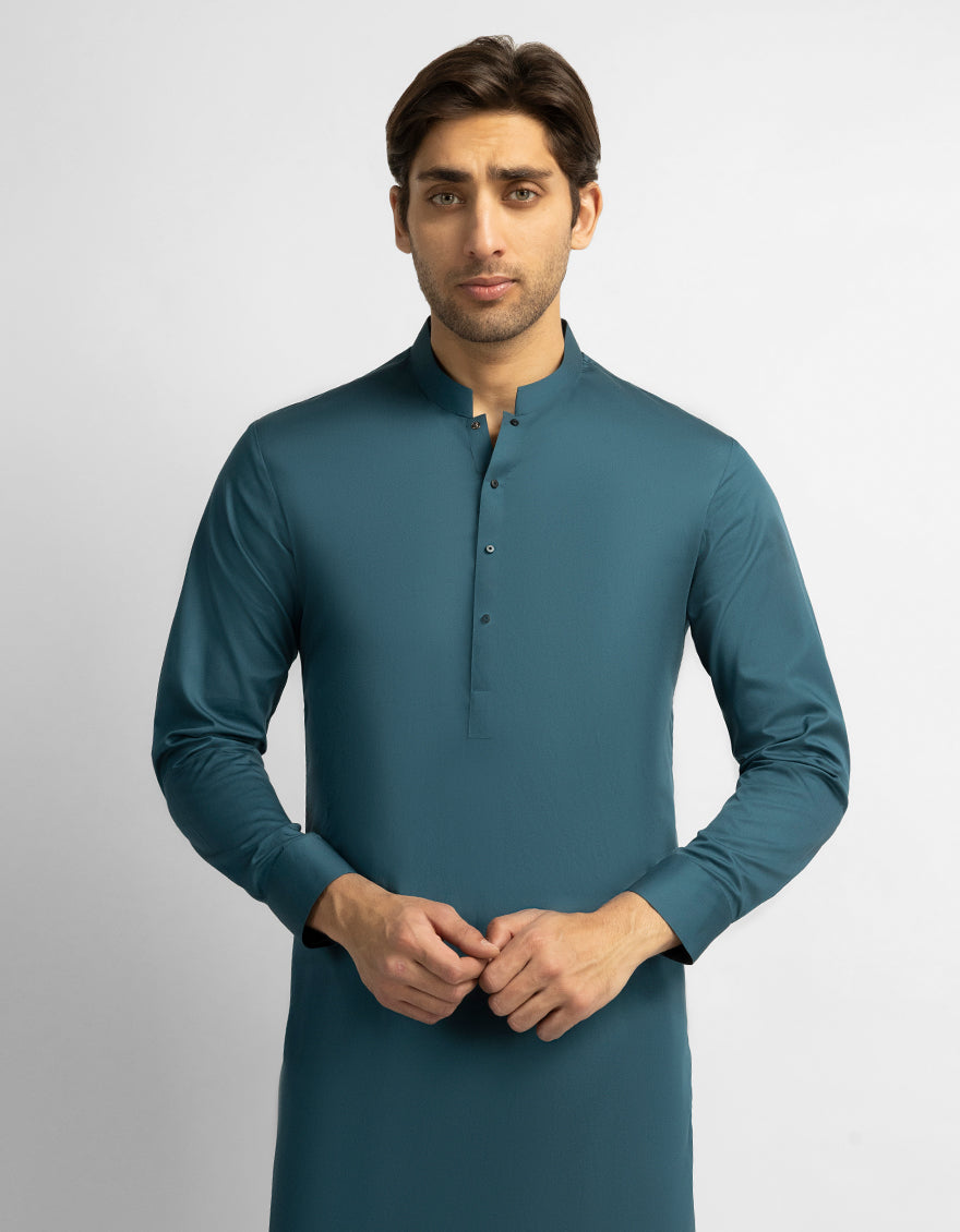 Cotton Turquoise Blue Kurta Trouser - J. Junaid Jamshed
