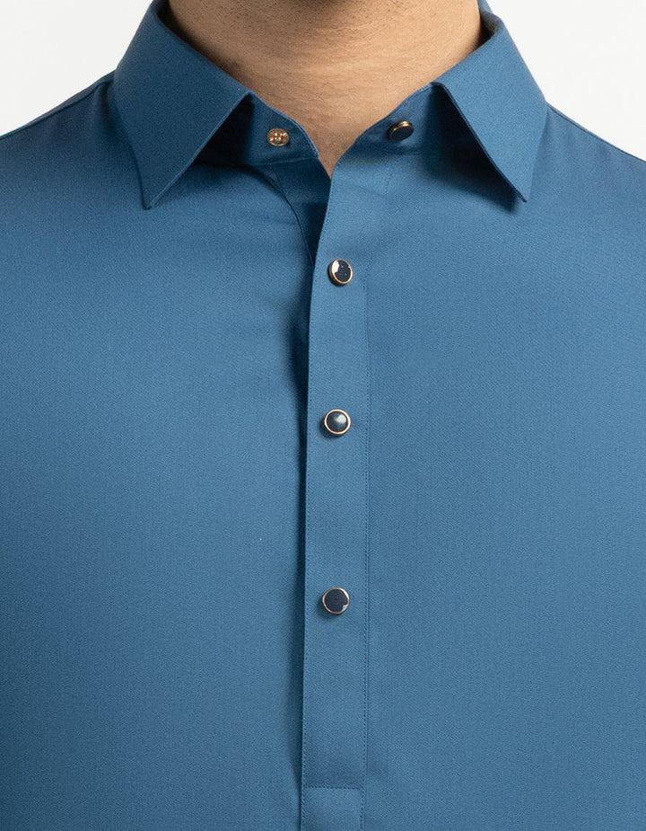 Blended Teal Blue Shalwar Kameez - J. Junaid Jamshed