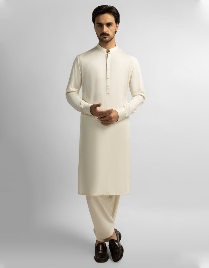 Blended Cream Shalwar Kameez - J. Junaid Jamshed