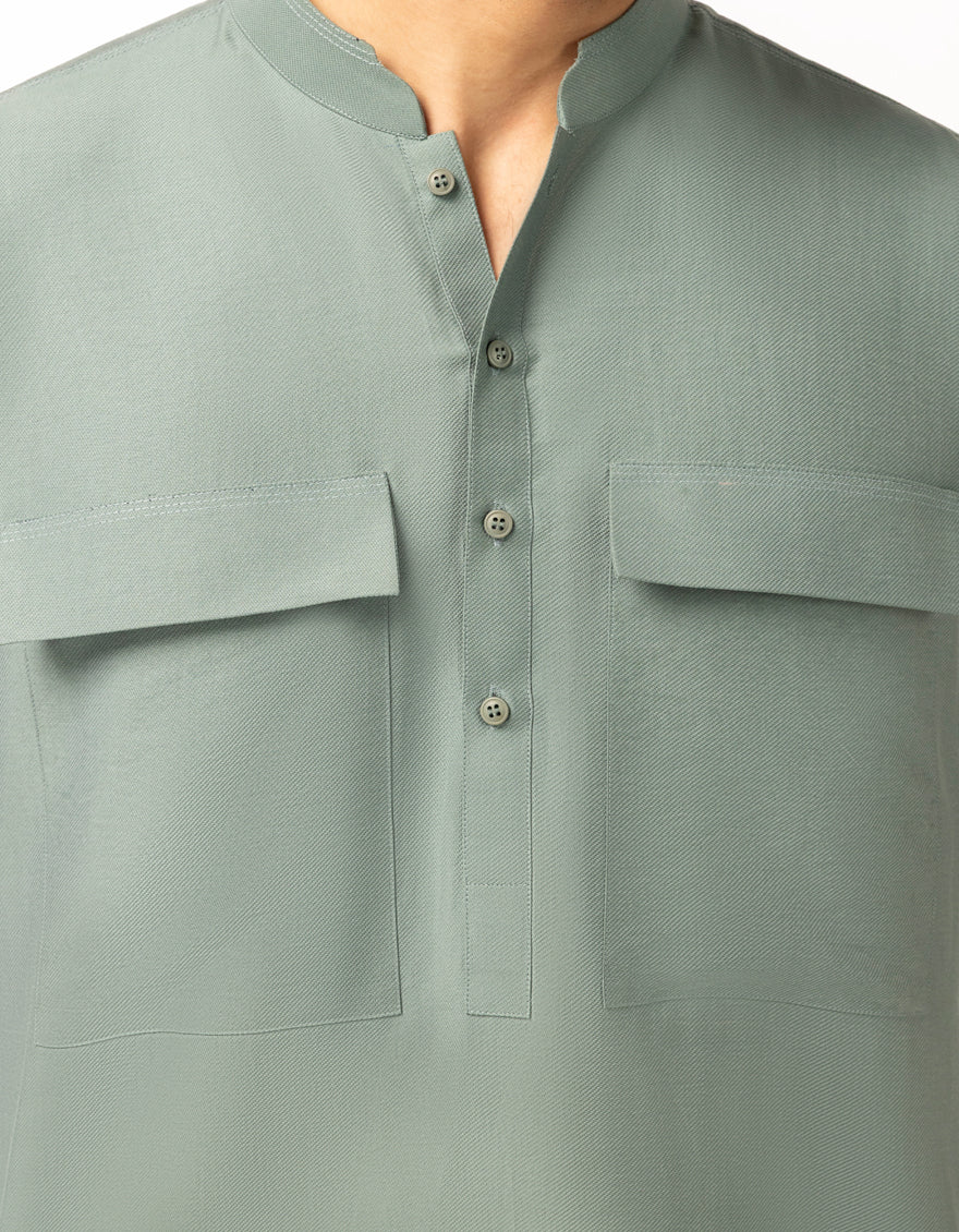 Blended Green Short Kurta Trouser - J. Junaid Jamshed