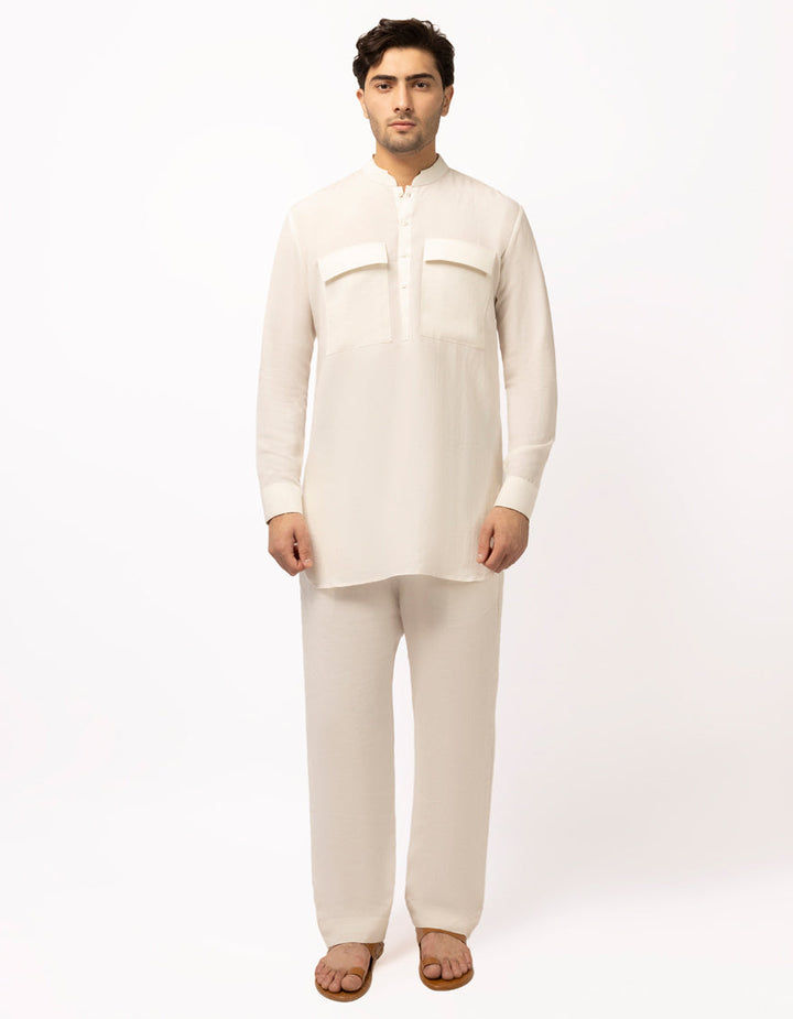 Blended Off White Short Kurta Trouser - J. Junaid Jamshed