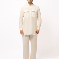Blended Off White Short Kurta Trouser - J. Junaid Jamshed