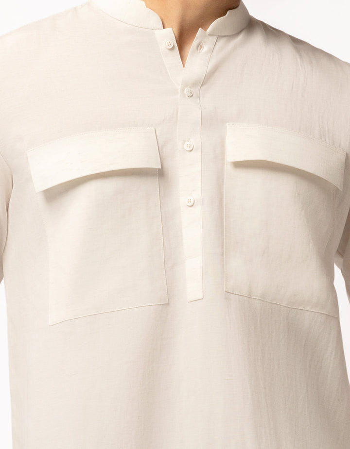Blended Off White Short Kurta Trouser - J. Junaid Jamshed