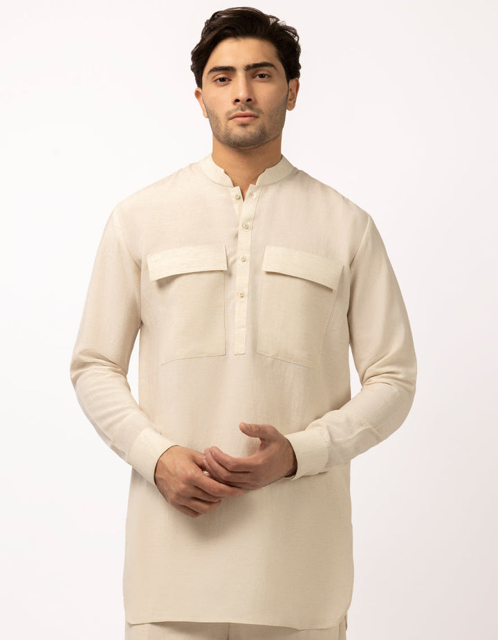 Blended Fawn Short Kurta Trouser - J. Junaid Jamshed