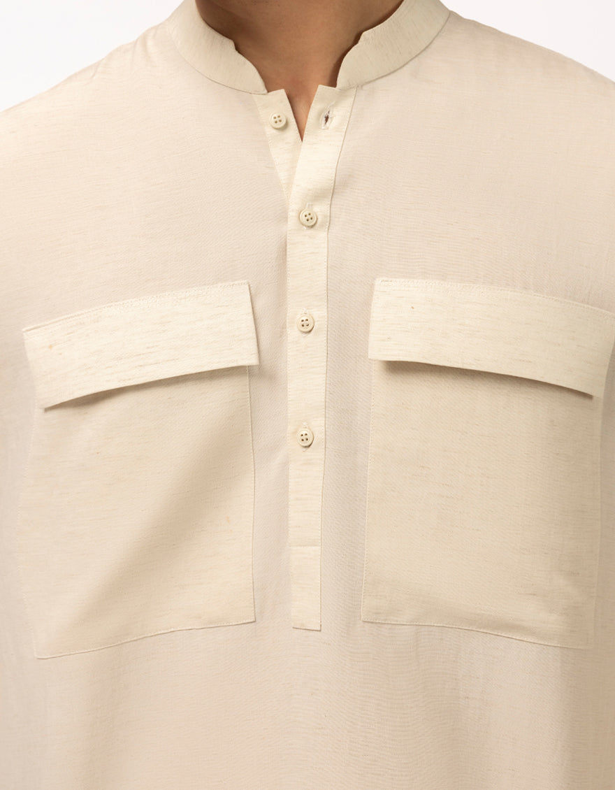 Blended Fawn Short Kurta Trouser - J. Junaid Jamshed