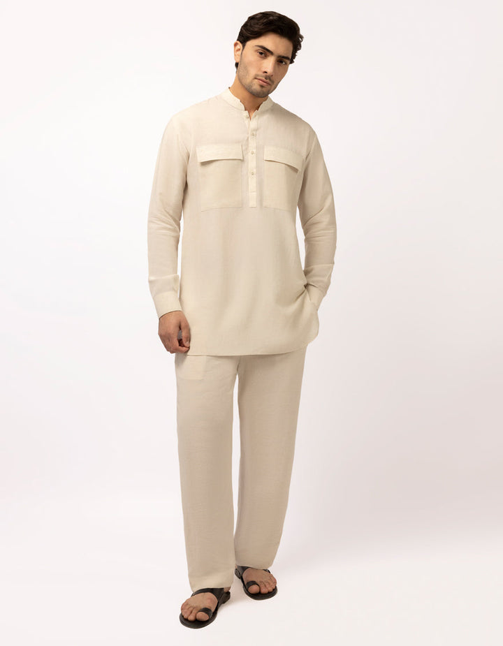 Blended Fawn Short Kurta Trouser - J. Junaid Jamshed