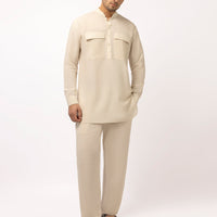 Blended Fawn Short Kurta Trouser - J. Junaid Jamshed