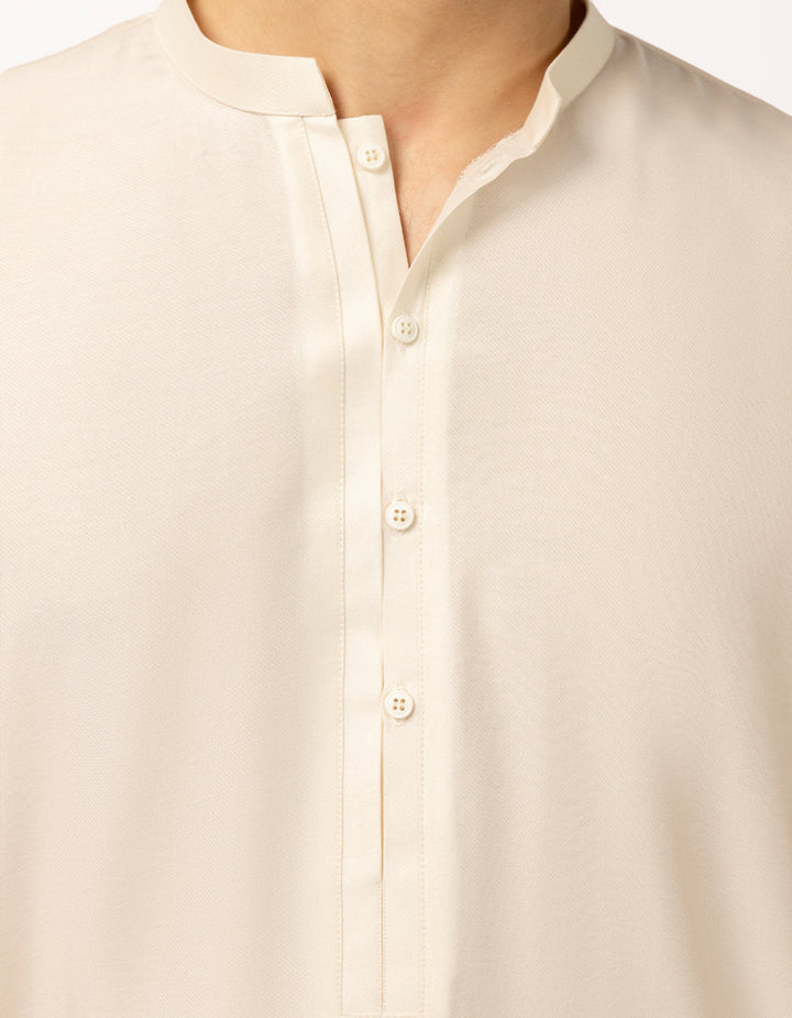 Blended Off White Short Kurta Trouser - J. Junaid Jamshed