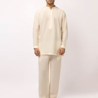 Blended Off White Short Kurta Trouser - J. Junaid Jamshed