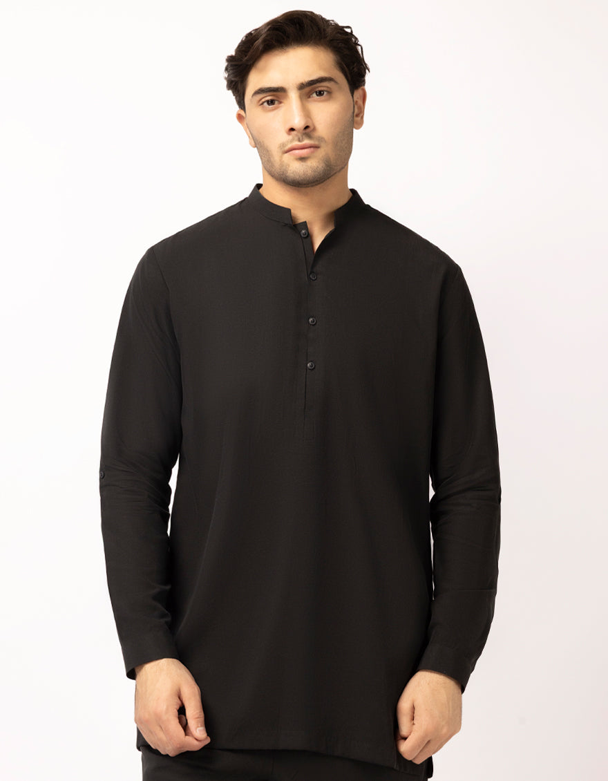 Blended Black Short Kurta Trouser - J. Junaid Jamshed