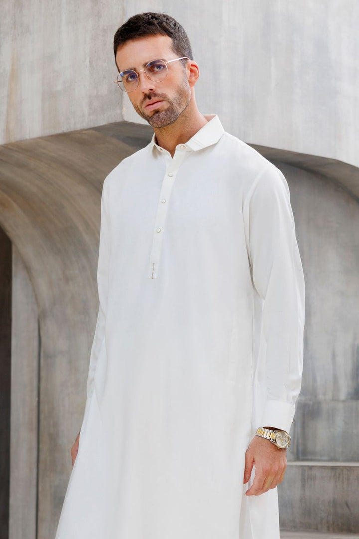 Blended White Shalwar Kameez - Wasim Akram by Almirah