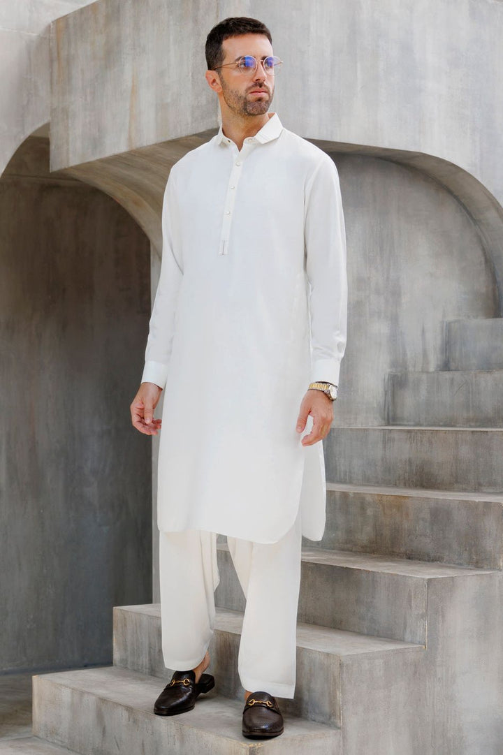 Blended White Shalwar Kameez - Wasim Akram by Almirah