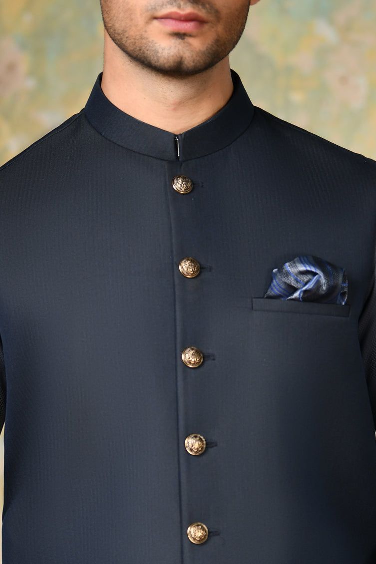 Blended Blue Waist Coat - J. Junaid Jamshed