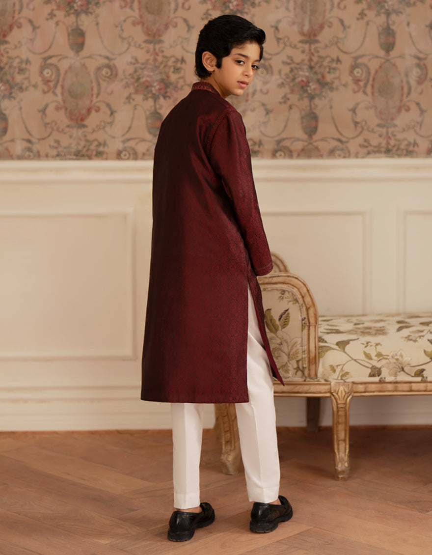 Polyester Maroon Special Kurta - J. Junaid Jamshed