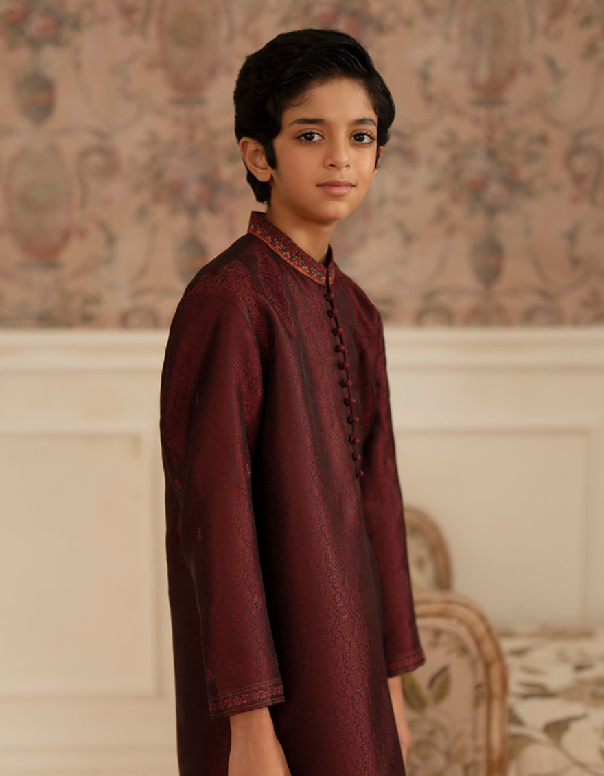 Polyester Maroon Special Kurta - J. Junaid Jamshed