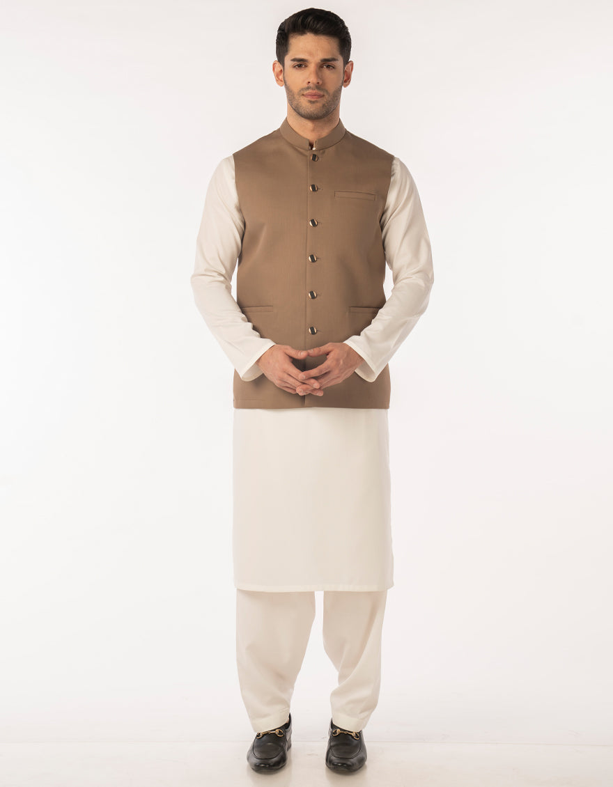 Suiting Brown Waist Coat - J. Junaid Jamshed
