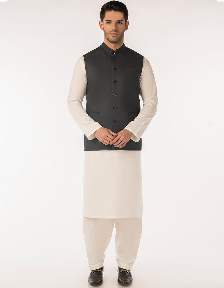 Suiting Charcoal Waist Coat - J. Junaid Jamshed