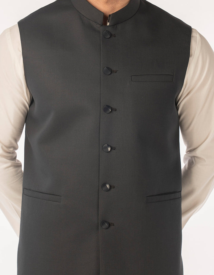 Suiting Charcoal Waist Coat - J. Junaid Jamshed