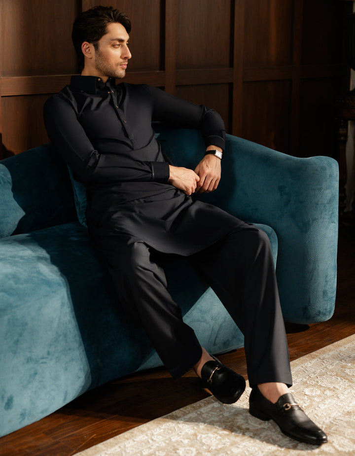 Blended Black Shalwar Kameez - J. Junaid Jamshed