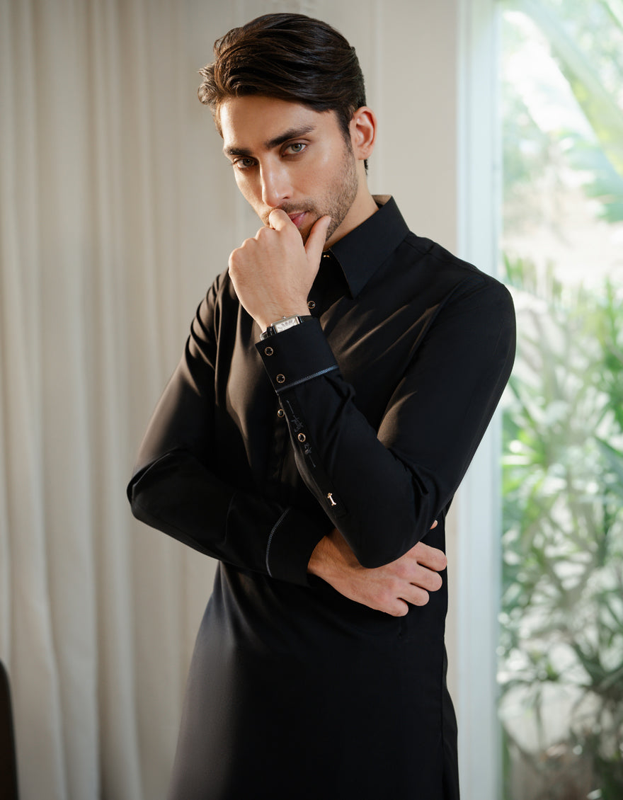Blended Navy Blue Shalwar Kameez - J. Junaid Jamshed Janan Blended Navy Blue Shalwar Kameez - J. Junaid Jamshed Janan