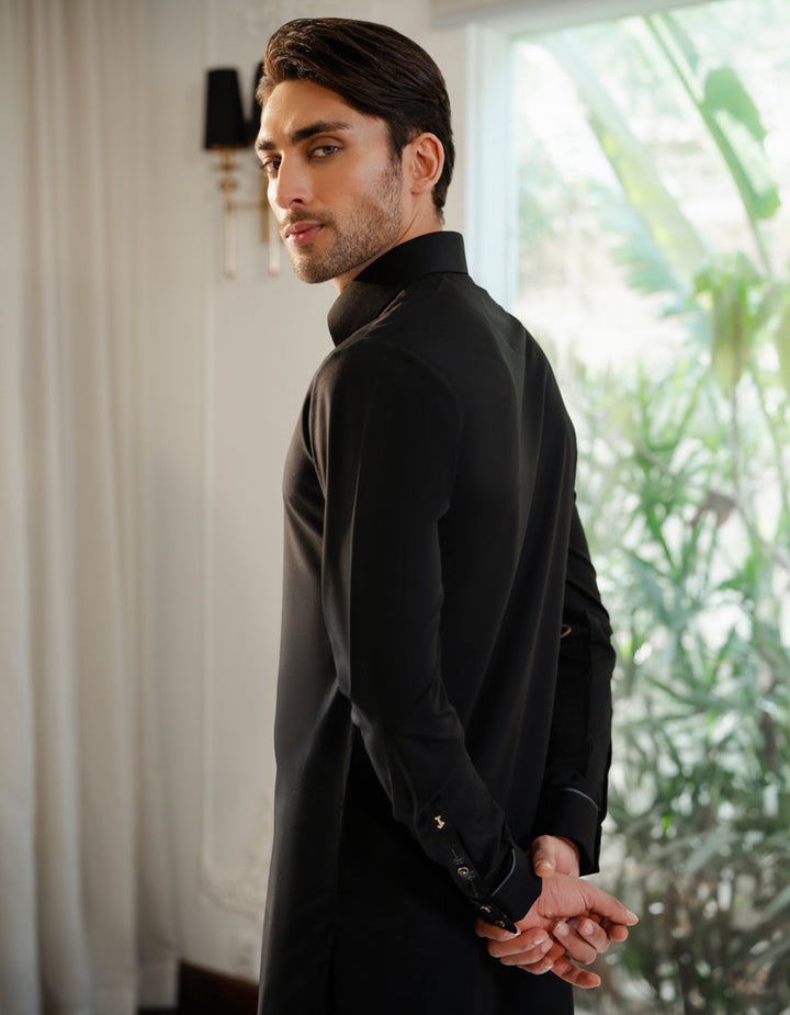 Blended Navy Blue Shalwar Kameez - J. Junaid Jamshed