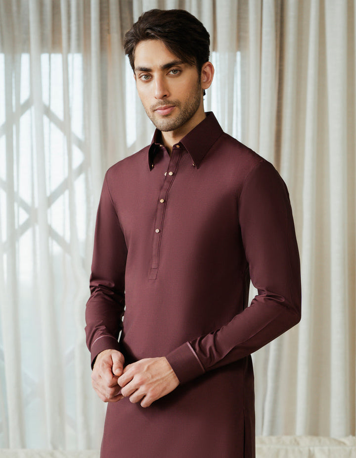 Blended Maroon Shalwar Kameez - J. Junaid Jamshed