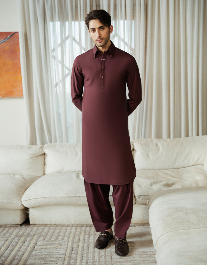 Blended Maroon Shalwar Kameez - J. Junaid Jamshed