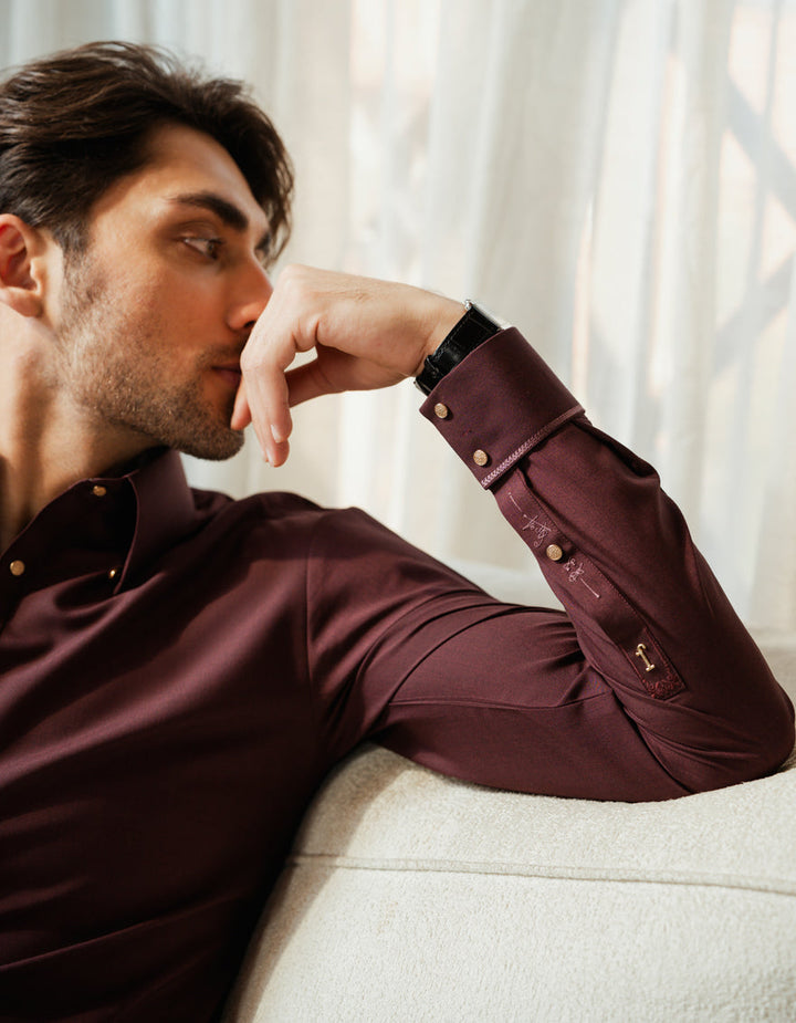 Blended Maroon Shalwar Kameez - J. Junaid Jamshed