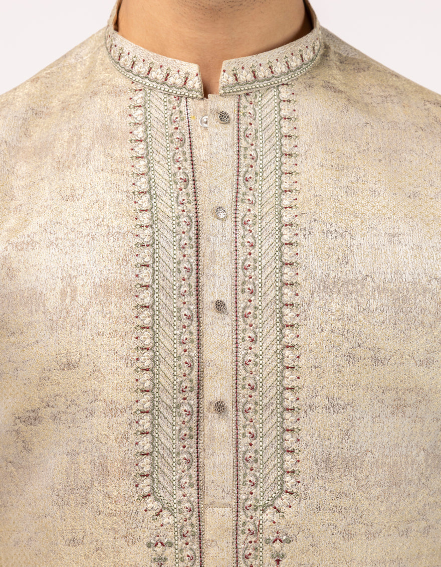 Polyester Dull Gold Special Kurta - J. Junaid Jamshed