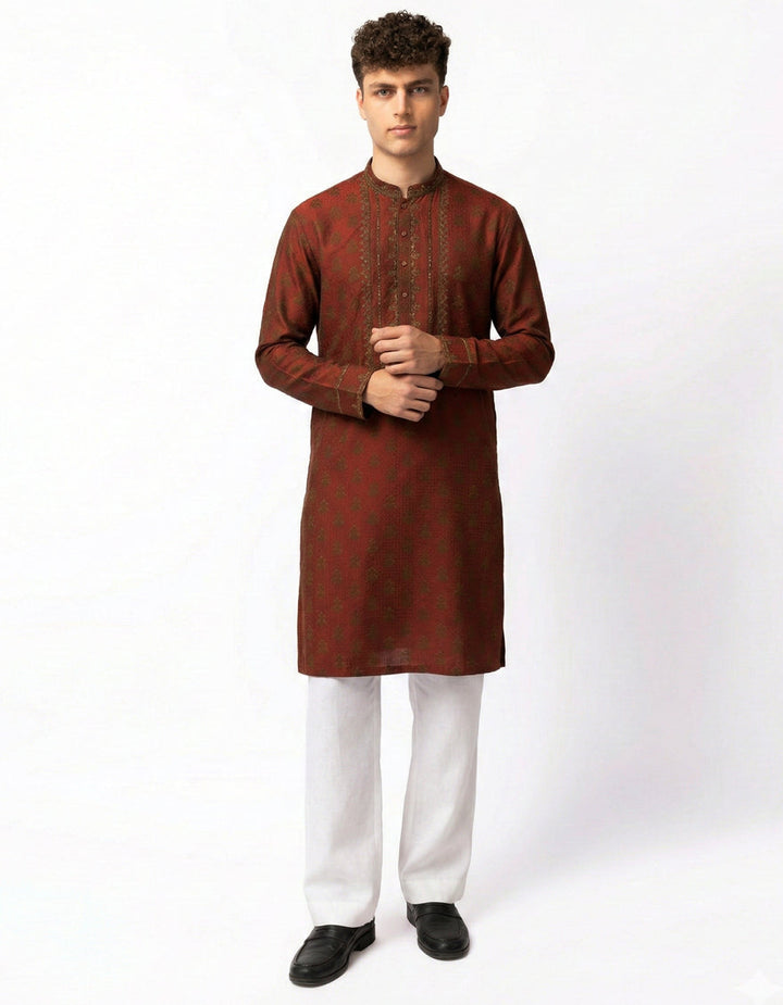 Polyester Red Special Kurta - J. Junaid Jamshed