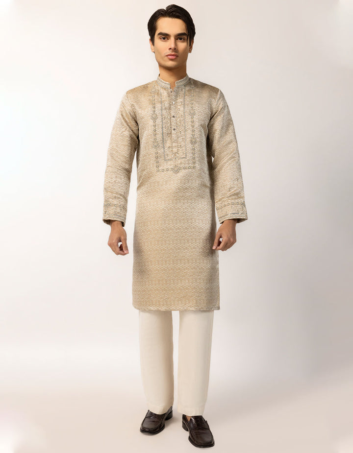 Polyester Gold Beige Special Kurta - J. Junaid Jamshed