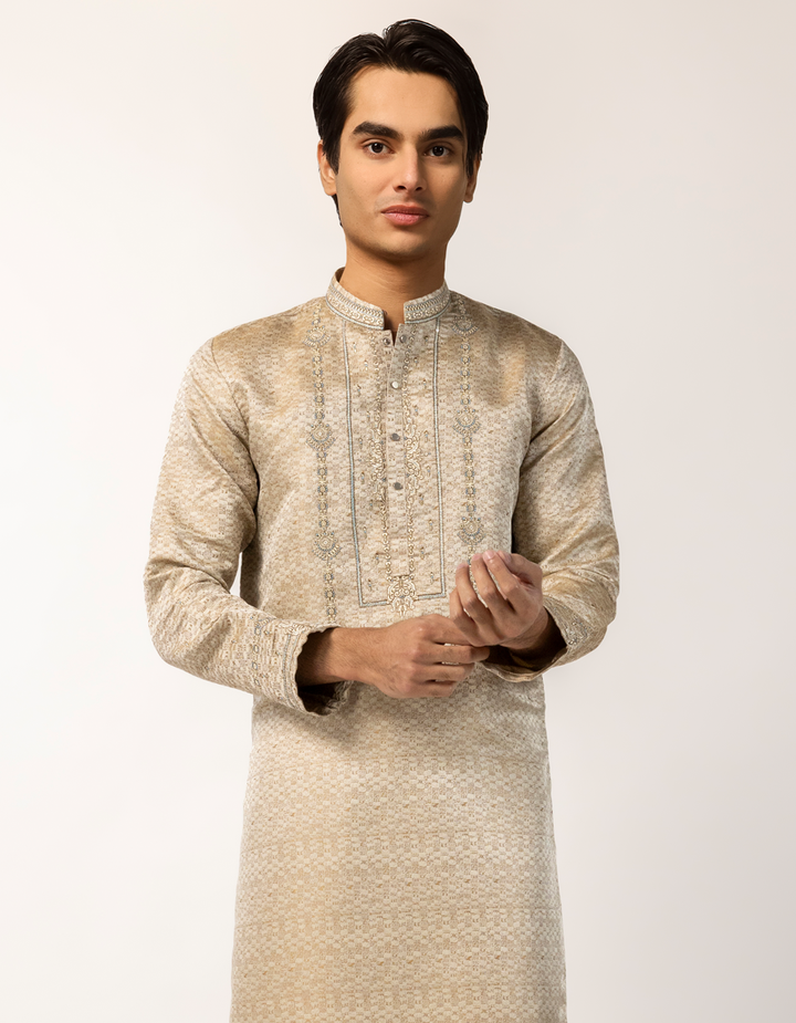 Polyester Gold Beige Special Kurta - J. Junaid Jamshed