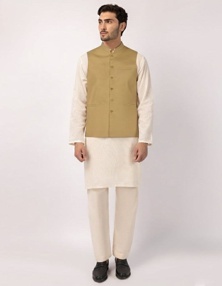 Blended Cream Waist Coat - J. Junaid Jamshed