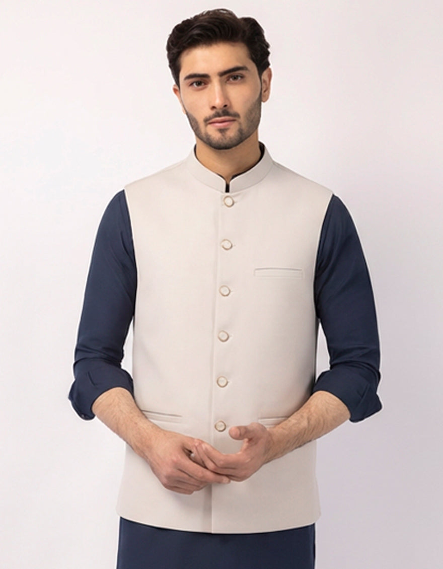 Blended Ash Grey Waist Coat - J. Junaid Jamshed