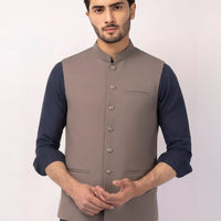 Blended Stone Grey Waist Coat - J. Junaid Jamshed