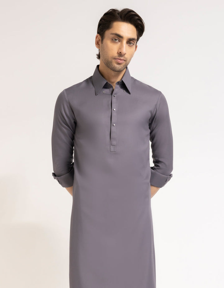 Blended Dark Grey Shalwar Kameez - J. Junaid Jamshed