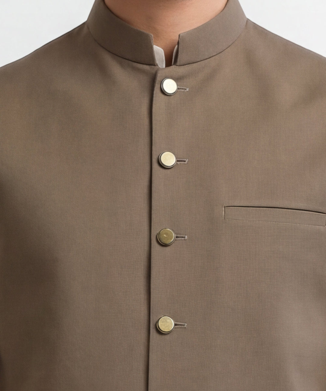 Blended Khaki Waist Coat - J. Junaid Jamshed
