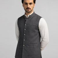 Blended Dark Grey Waist Coat - J. Junaid Jamshed