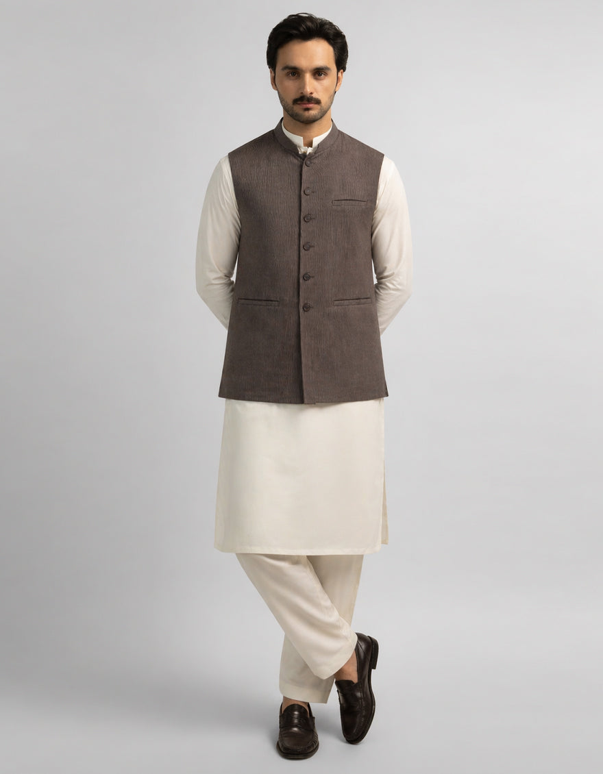Blended Brown Waist Coat - J. Junaid Jamshed