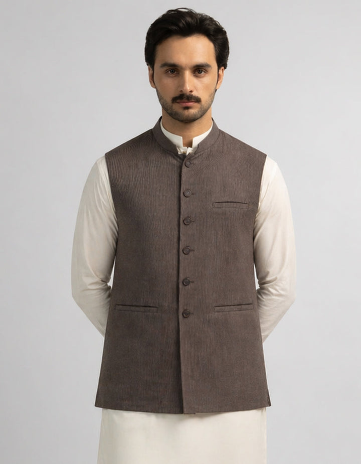 Blended Brown Waist Coat - J. Junaid Jamshed