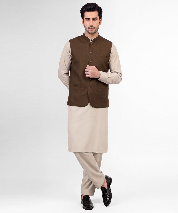 Blended Brown Waist Coat - J. Junaid Jamshed