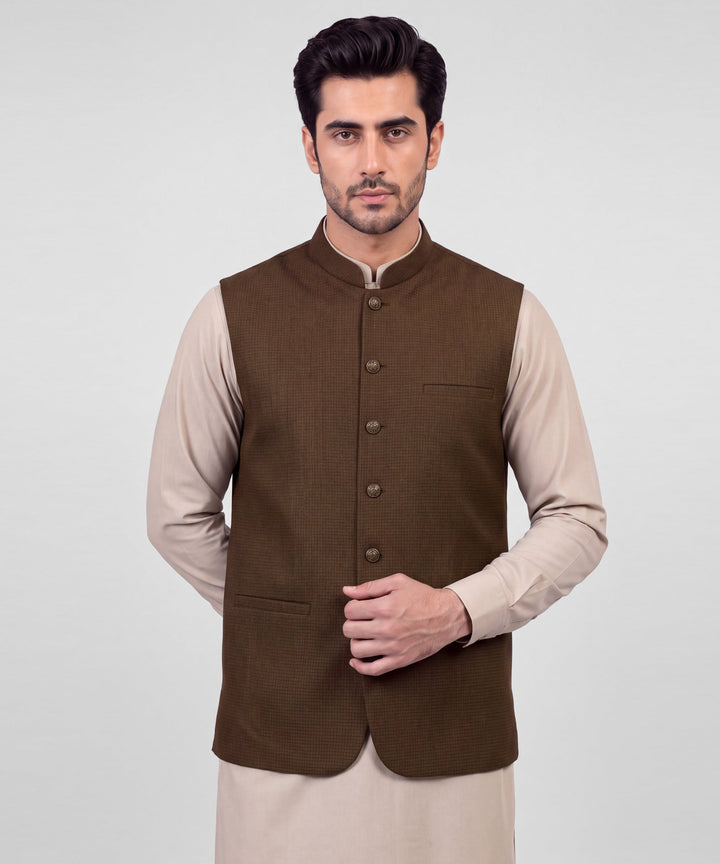 Blended Brown Waist Coat - J. Junaid Jamshed
