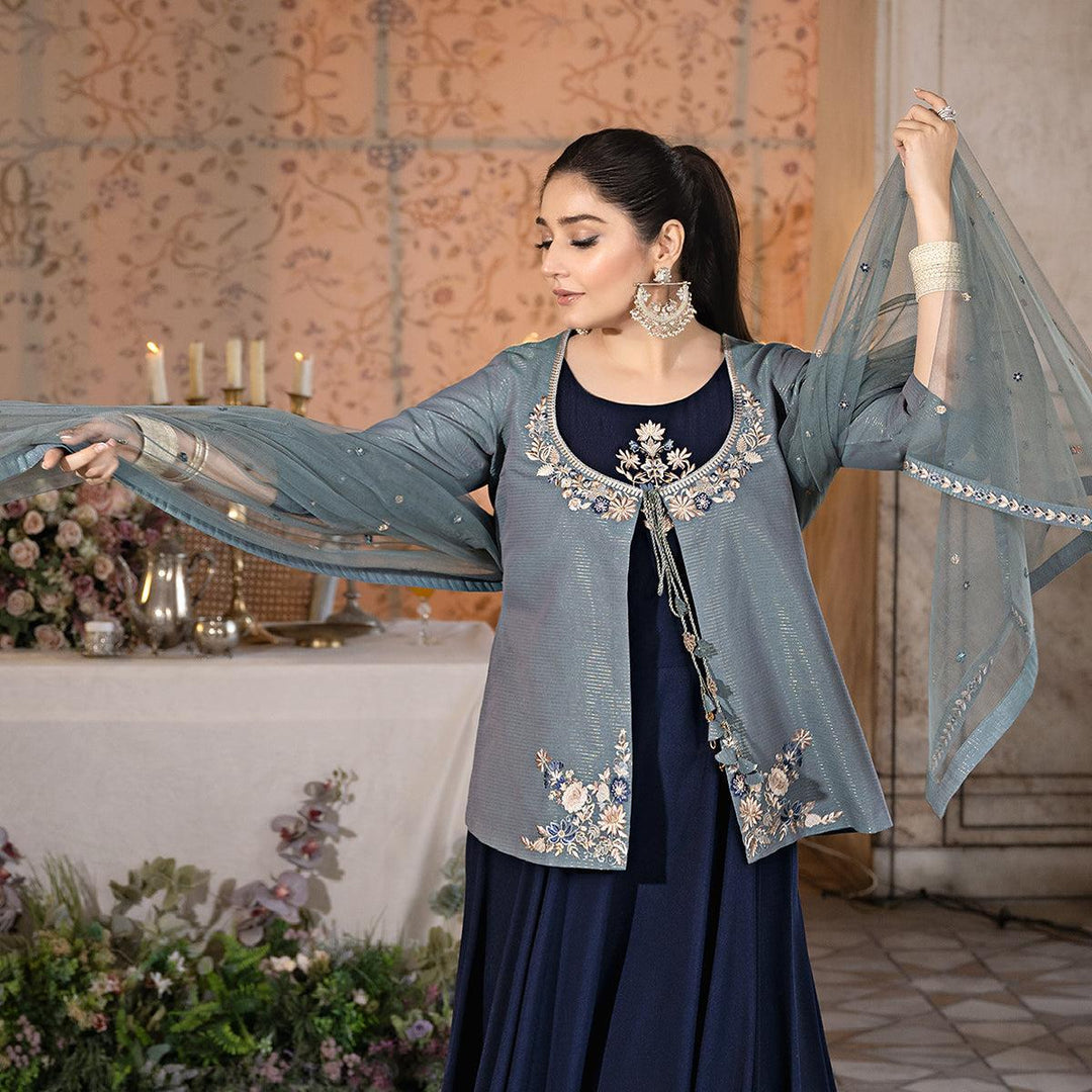 Printed Embroidered Turqoise 3 Piece Suit - Nishat