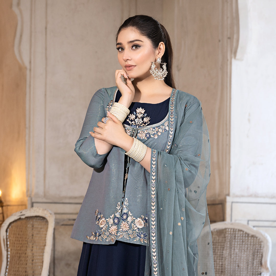 Printed Embroidered Turqoise 3 Piece Suit - Nishat