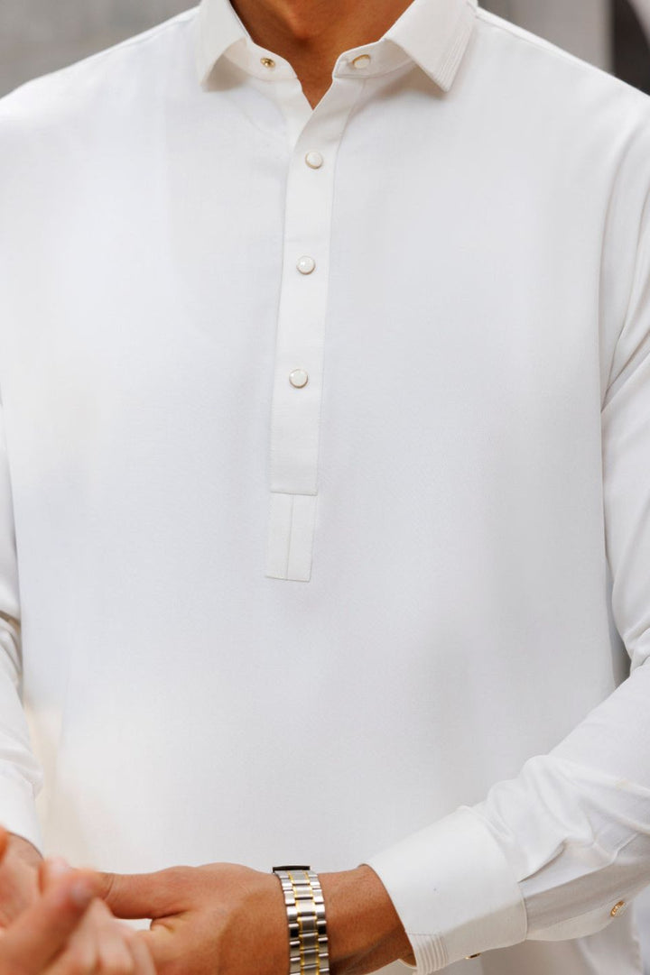 Blended White Shalwar Kameez - Wasim Akram by Almirah